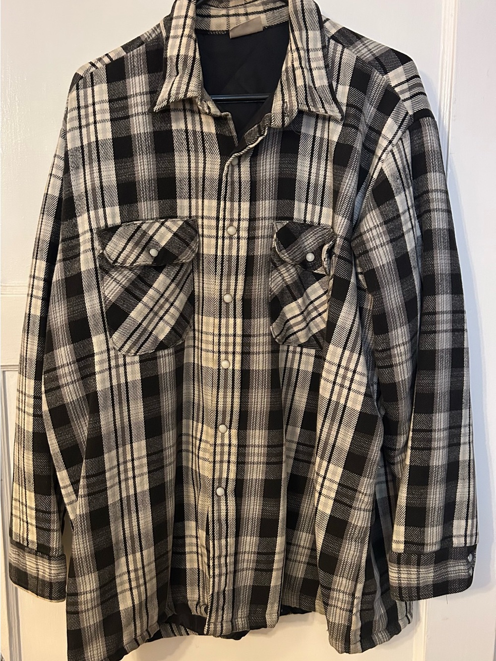Five Brother Black and Cream Plaid Button-Down Shirt Jacket